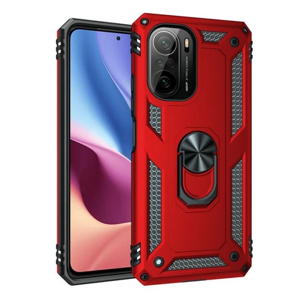 Gpack Xiaomi Redmi K40 Kılıf Vega Tank Koruma Standlı Yüzüklü Mıknatıslı - 4