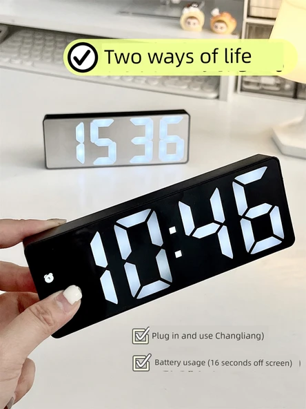LED Dijital Alarm Masa Saati - Siyah Ayna - 11