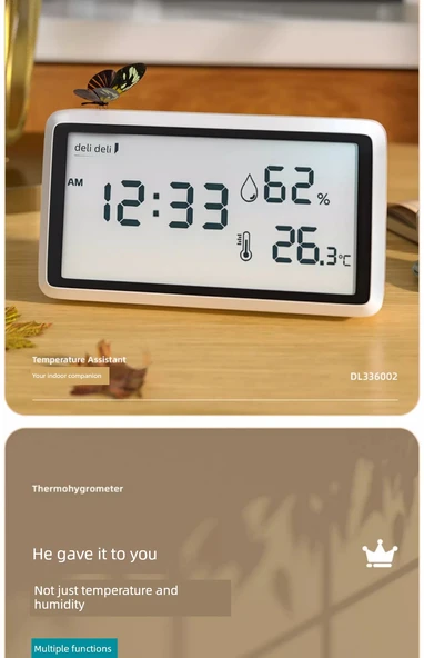 Dijital Termometre ve Nem Ölçer - Arkadan Aydınlatmalı Alarm Saatli Beyaz (Model 1) - 6