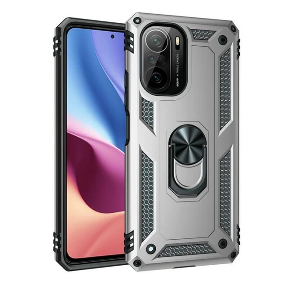 Gpack Xiaomi Redmi K40 Kılıf Vega Tank Koruma Standlı Yüzüklü Mıknatıslı - 5