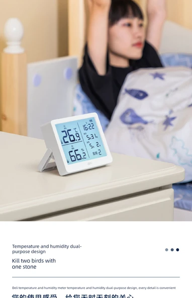 Dijital Termometre Higrometre - Mavi Geniş Ekran Alarm Takvim - 9