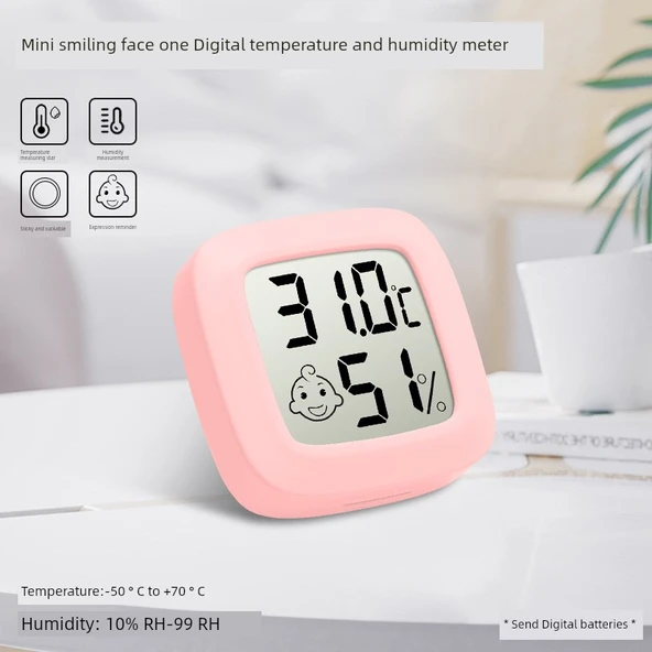 Mini Dijital Termometre Higrometre - Pembe Ekranlı