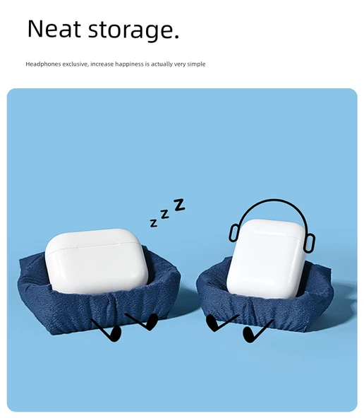 AirPods Koruyucu Kılıf ve Masaüstü Standı - Kadife Yastık-Ay Işığı Beyazı - 11