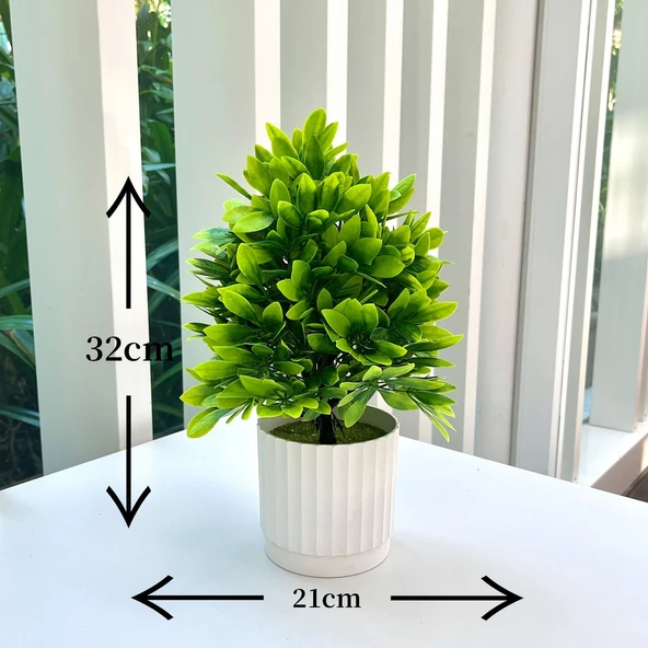 Yapay Bonsai Çizgili Saksı + Küçük Yeşil No.3