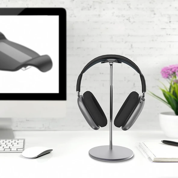 Kulaklık Standı - Siyah Geniş Metal Taban Kavisli - 6