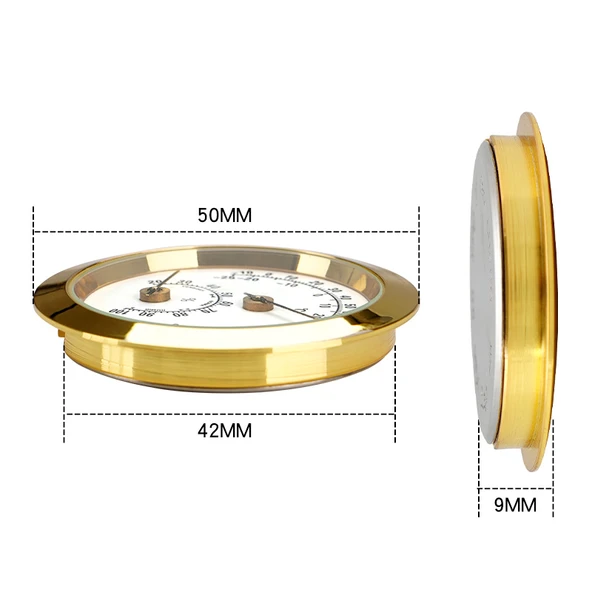 Mini Higrometre - 50mm Çap - Altın Disk Altın Kenar - 4
