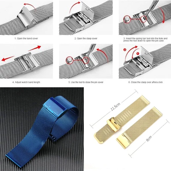 Gpack Samsung Galaxy Watch 46mm 22mm Kordon Çıtçıtlı Hasır Metal Örgülü KRD 45 - 2