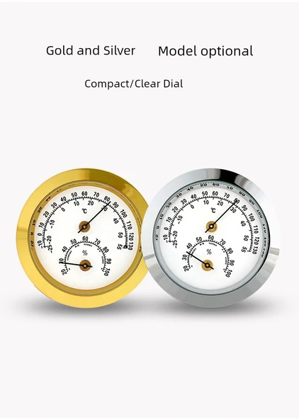 Mini Higrometre - 45mm Çap - Beyaz Zemin Altın Kenar - 11