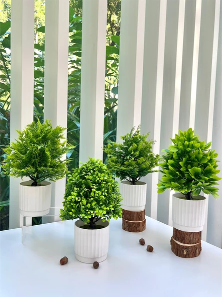 Yapay Bonsai Çizgili Saksı + Dört - 2