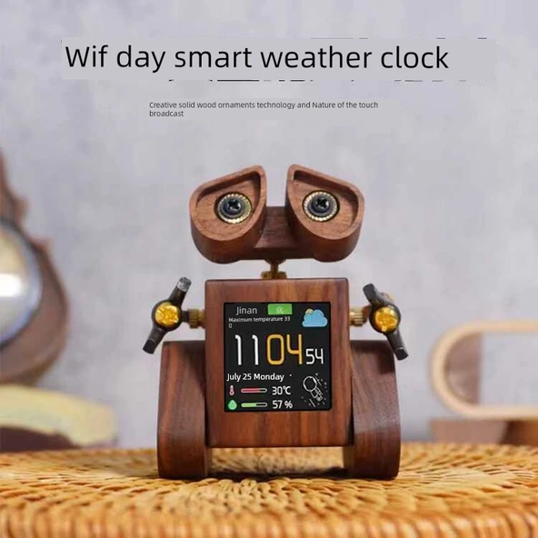 WiFi Akıllı Hava Durumu Alarm Saati - Kahve (Gelişmiş Wally Robot)