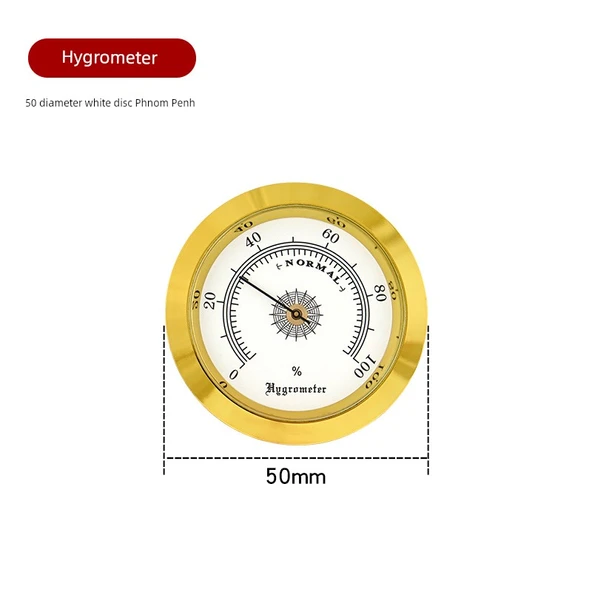 Mini Higrometre - 50mm Çap - Beyaz Zemin Altın Kenar
