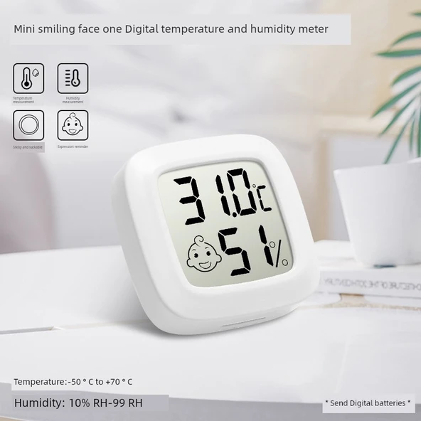 Mini Dijital Termometre Higrometre - Beyaz Ekranlı