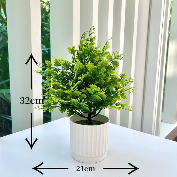 Yapay Bonsai Çizgili Saksı + Küçük Yeşil 2