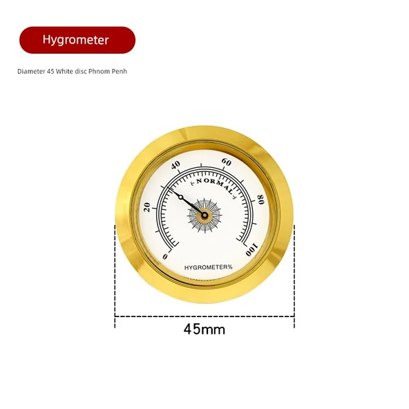 Mini Higrometre - 45mm Çap - Beyaz Zemin Altın Kenar