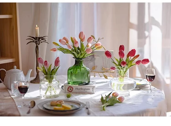 Yapay Lale Aranjmanı - Uzun Dal Açık Pembe Lale Demeti (Nemlendirici Dokunuş) - Resim 10