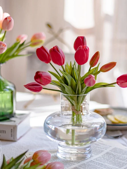 Yapay Lale Aranjmanı - Uzun Dal Açık Pembe Lale Demeti (Nemlendirici Dokunuş) - Resim 5