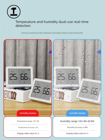 Dijital Termometre Higrometre - Mavi - Alarmlı Saat - 4