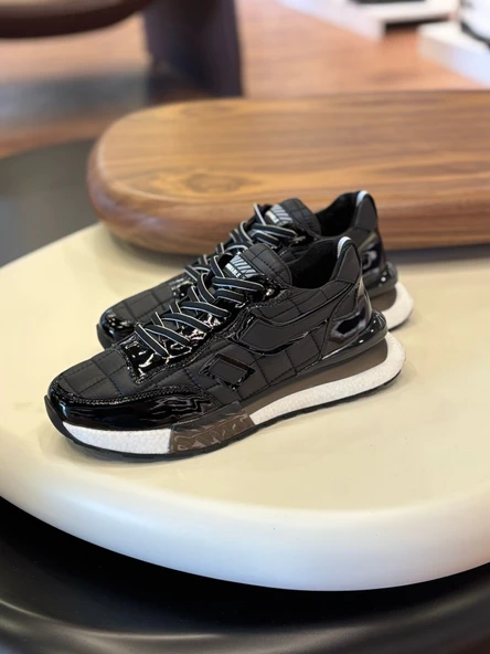 1091 SİYAH PARAŞÜT RUGAN DETAY HAKİKİ DERİ ERKEK SNEAKERS - 3