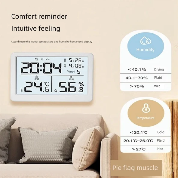Dijital Termometre Higrometre - Pilli Otomatik Işıklı Tek Alarm - 6
