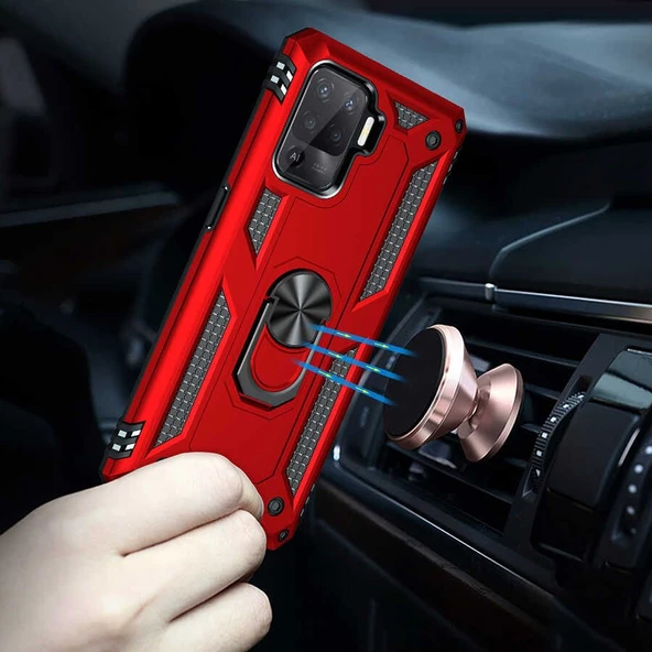 Gpack Oppo Reno 5 Lite Kılıf Vega Tank Standlı Yüzüklü MıknatıslıNano Glass - 2