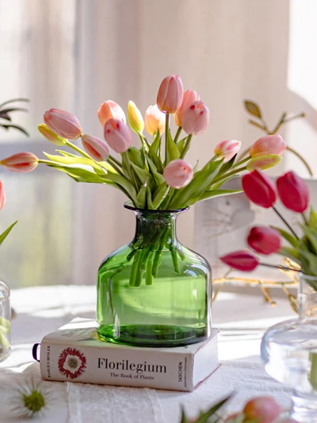 Yapay Lale Aranjmanı - Uzun Dal Açık Pembe Lale Demeti (Nemlendirici Dokunuş) - Resim 6