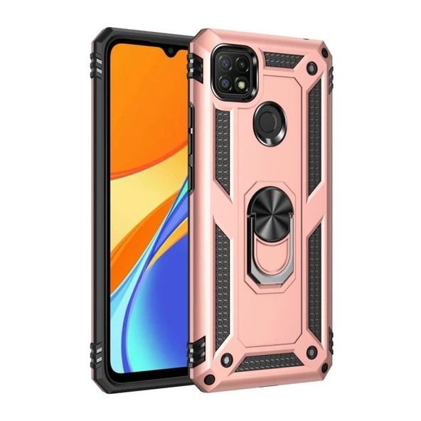 Gpack Oppo A15S Kılıf Vega Tank Standlı Yüzüklü MıknatıslıNano Glass - 9