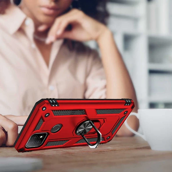 Gpack Oppo A15S Kılıf Vega Tank Standlı Yüzüklü MıknatıslıNano Glass - 2