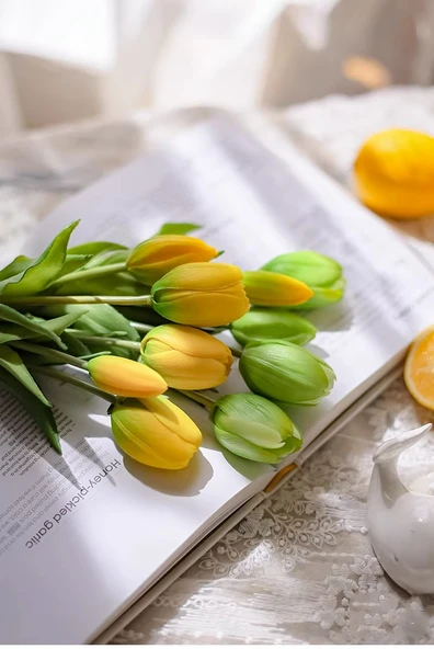 Yapay Lale Aranjmanı - Uzun Dal Açık Pembe Lale Demeti (Nemlendirici Dokunuş) - Resim 7