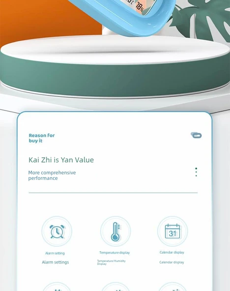Dijital Sıcaklık Nem Ölçer - Işıklı Mavi + USB Kablolu - 10