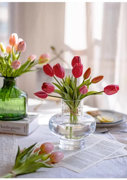 Yapay Lale Aranjmanı - Uzun Dal Açık Pembe Lale Demeti (Nemlendirici Dokunuş) - Resim 11