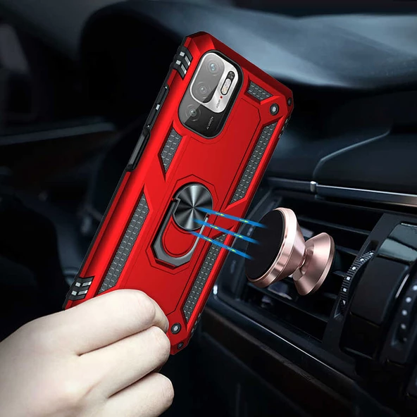 Gpack Xiaomi Redmi Note 10 5G Kılıf Vega Tank Standlı Yüzüklü Mıknatıslı - 2