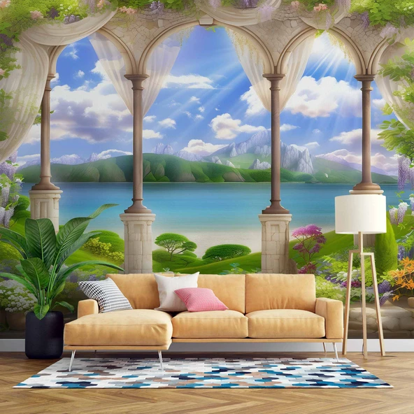 Sütun Göl ve Doğa Manzara Duvar Kağıdı Baskı