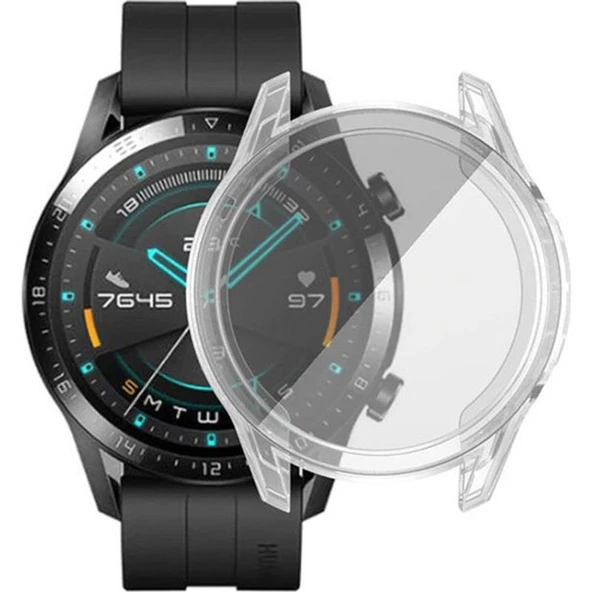 Gpack Huawei Watch GT2 46mm Kordon Önü Kapalı Şeffaf Silikon Renksiz - 2