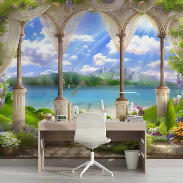 Sütun Göl ve Doğa Manzara Duvar Kağıdı Baskı - 4