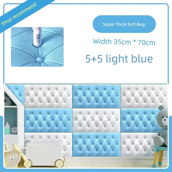 Çocuk Odası Duvar Sticker - 5 Beyaz + 5 Açık Mavi - Kalınlaştırılmış - 70x35 cm