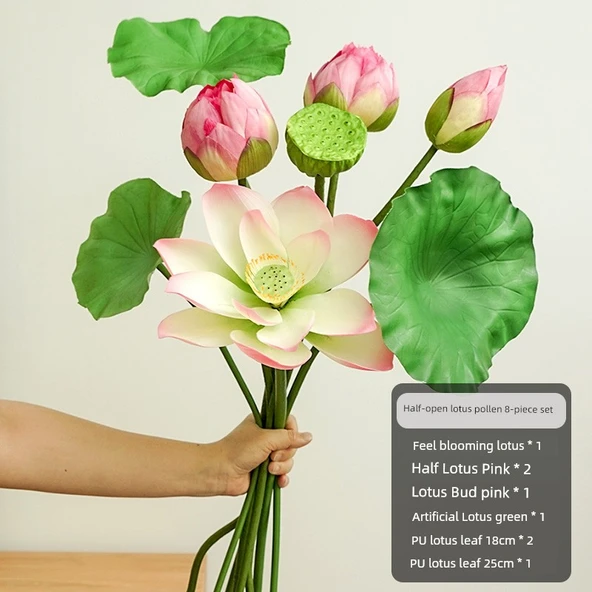 Yapay Lotus Çiçeği Aranjmanı - Açmış Lotus Pembe 8'li Karışık