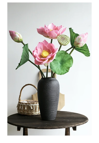 Yapay Lotus Çiçeği Aranjmanı - Yarım Açık Lotus Pembe 5'li Karışık - 9