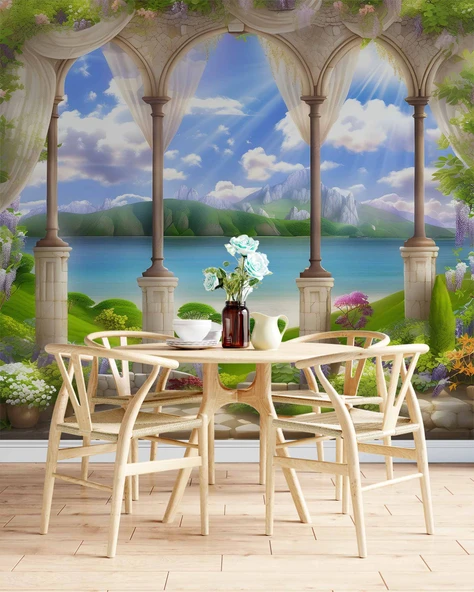 Sütun Göl ve Doğa Manzara Duvar Kağıdı Baskı - 5