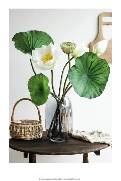 Yapay Lotus Çiçeği Aranjmanı - Yarım Açık Lotus (Beyaz) - 10