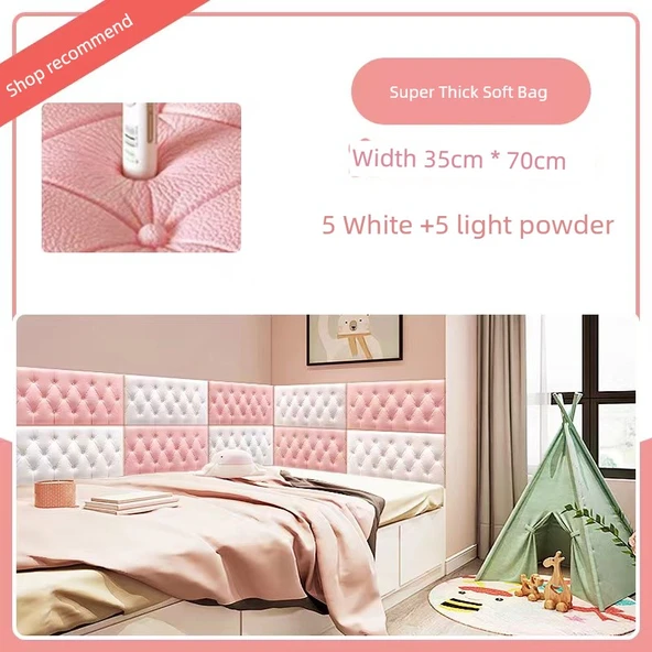 Çocuk Odası Duvar Sticker - 5 Beyaz + 5 Açık Pembe - Kalınlaştırılmış - 70x35 cm