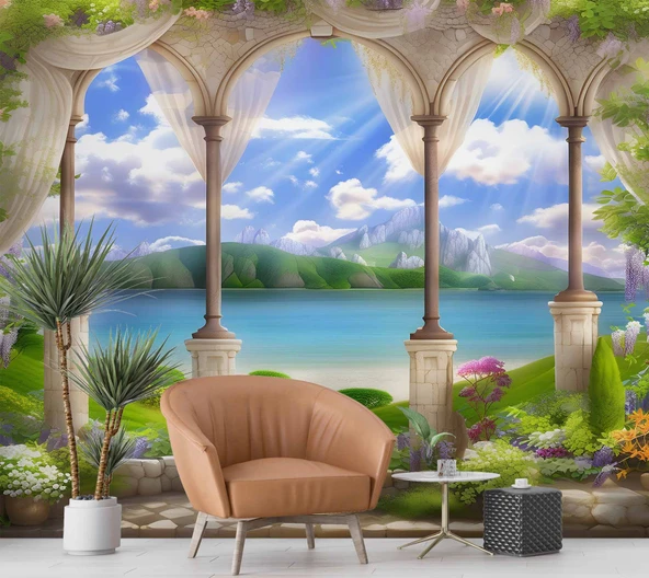 Sütun Göl ve Doğa Manzara Duvar Kağıdı Baskı - 6