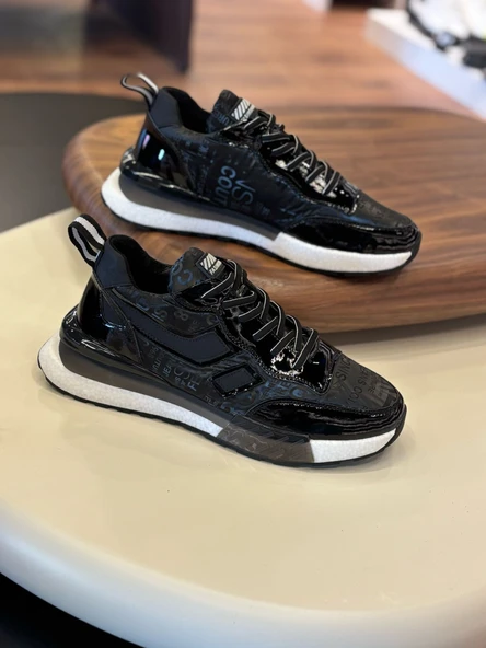1091 YAZILI PARAŞÜT SİYAH HAKİKİ DERİ ERKEK SNEAKERS - 2