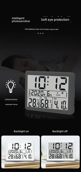 Dijital Termometre Higrometre - Şarjlı Model, Ay Takvimi, Hafızalı, Otomatik Işıklı, Mini - Mavi - 12