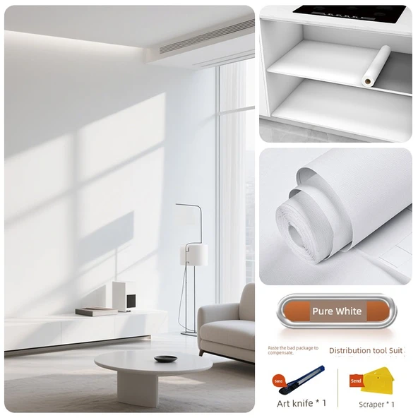 Kendinden Yapışkanlı Mobilya Etiketi - Saf Beyaz 60cm x 5m Kalınlaştırılmış (Model 2)