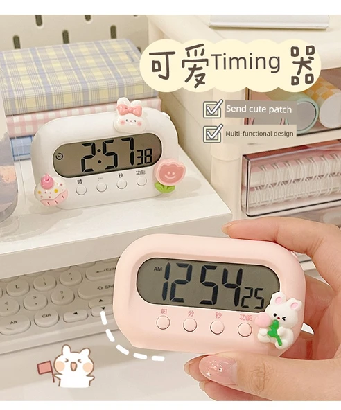 Sevimli Mini Masa Saati - Pembe + Kırmızı Yama - 7