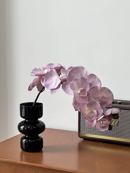 Pembe Mor Yapay Phalaenopsis - Siyah Vazoda