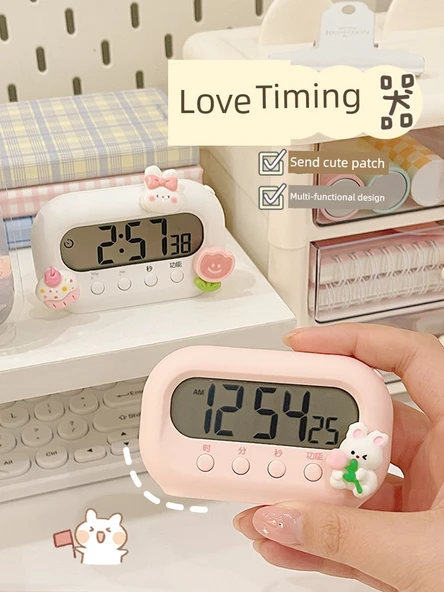 Sevimli Mini Masa Saati - Pembe + Kırmızı Yama - 6