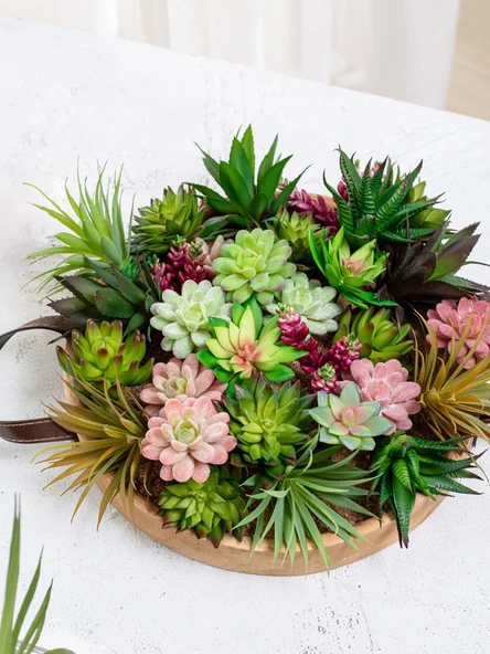 Yapay Sukulent Bitki - Ananas Kafa Yeşil Kırmızı Uçlu - Resim 3