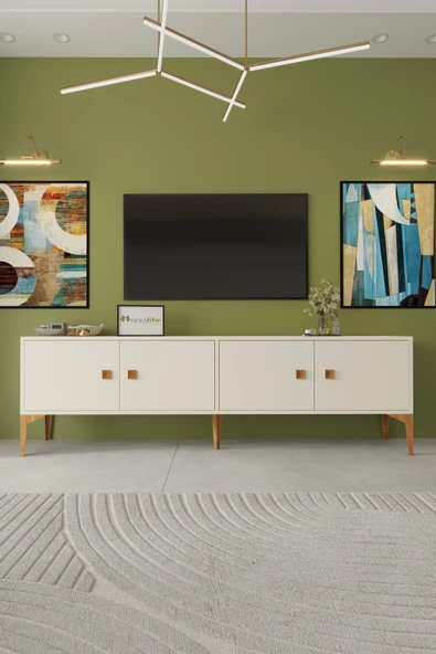 %100 Mdf Tv Ünitesi 180 Cm Beyaz Aytaşı Tv Sehpası