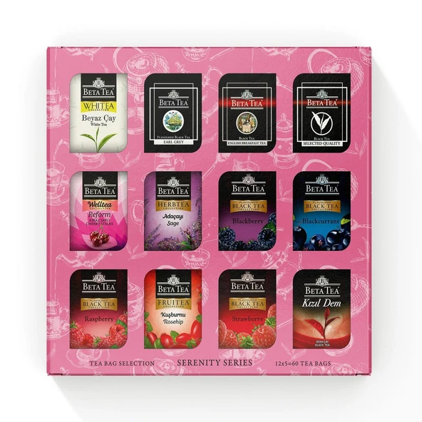 Beta Tea Hediyelik Çay Çeşitleri 60'lı Karışık Kutu, Serenity Series (12x5 Adet) (Siyah Çay, Beyaz Çay ve Bitki Çayları) - 3